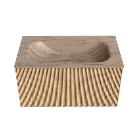 MONDIAZ KURVE-DLUX Meuble de salle de bains 80 cm couleur Oak avec 1 tiroir et 0 porte. Lavabo BIG SMALL central 1 trou de robinet Saba. SW1433064