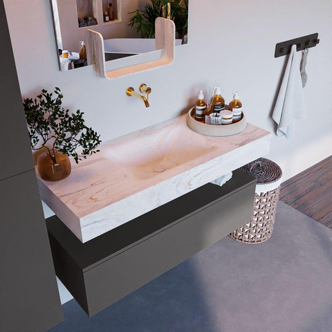 Mondiaz ALAN-DLUX Ensemble de meuble - 110cm - meuble Dark grey mat - 1 tiroir - Lavabo Cloud Ostra suspendu - vasque Centre - 0 trous de robinet SW806989