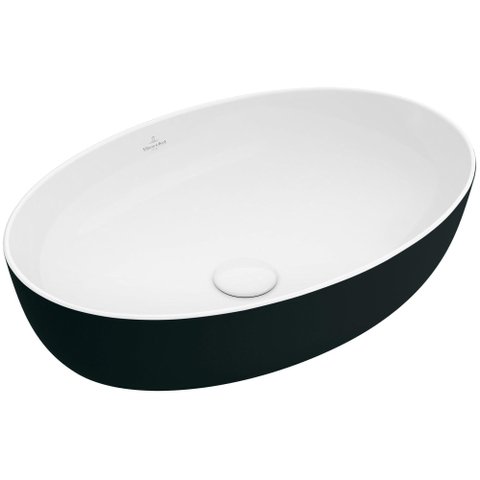 Villeroy & Boch Artis opzetwastafel ovaal - 61x41x12.5cm - zonder kraangat - zonder overloop - Coal Black (glans zwart) SW68832