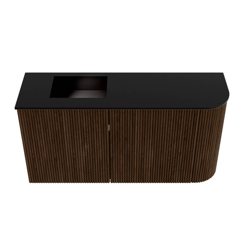 Mondiaz JOYA 81.6cm toiletmeubel - ronding rechts kleur Walnut - Wastafel FAYE positie Links 1 kraangat kleur Urban. SW1421376