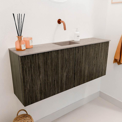 Mondiaz JOYA-DLUX 100cm meuble de salle de bains - couleur Shadow - Vasque FAYE position Milieu Sans trou de robinet couleur Saba. SW1425125