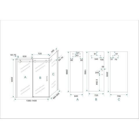 Wiesbaden Pared cabine met 1 schuifdeur 1400 x 900 x 2000 x 8 mm nano helder glas/chroom SW62387