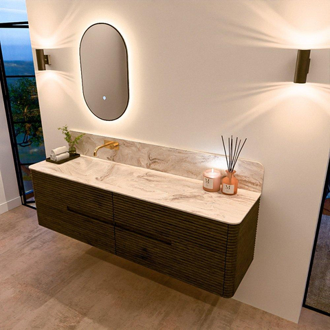 Mondiaz CIRO-DLUX Badkamermeubelset - 170x45x50cm - Solid surface wastafel Frappe - 1 wasbak Links - zonder kraangaten - 4 lades - Shadow SW1532177