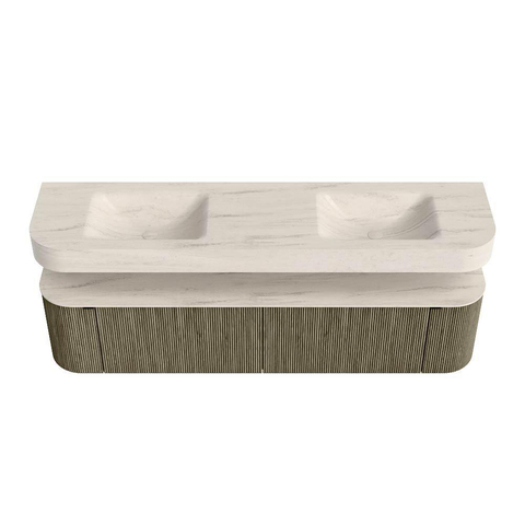 MONDIAZ THOR-DLUX 190cm meuble de salle de bains arrondi gauche + droite couleur Shadow avec 2 tiroirs et 2 portes. Vasque suspendue CLOUD Double sans trou de robinet couleur Meli. SW1466756