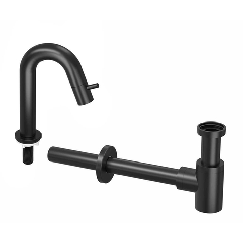 INK 4B Ensemble robinetterie pour lave-mains - robinet de lave-mains sur pied - bas courbé - siphon design - noir mat SW693014