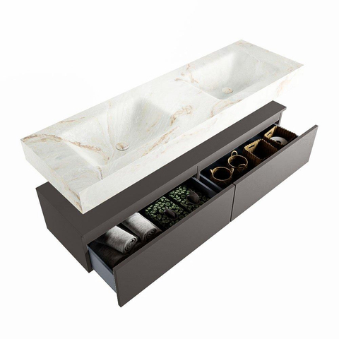 MONDIAZ ALAN - DLUX Badkamermeubelset - 150cm - onderkast - Dark grey - 2 lades - vrijhangende wastafel - 2 wasbakken - 2 kraangaten - Frappe SW805068