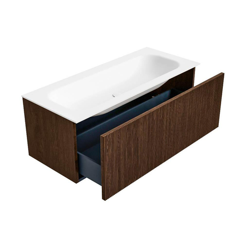 MONDIAZ KURVE Meuble de salle de bains 110cm couleur Walnut avec 1 tiroir. Lavabo BIG MEDIUM central 1 trou de robinet Talc. SW1138275