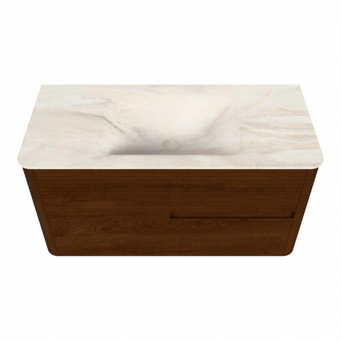 Mondiaz CIRO-DLUX Badkamermeubelset - 100x45x50cm - Solid surface wastafel Ostra - 1 wasbak Midden - zonder kraangaten - 2 lades - Ruby SW1531835