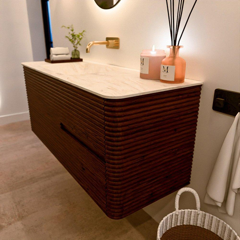 Mondiaz CIRO-DLUX Meuble de salle de bains - 120x45x50cm - Plan vasque solid surface Ostra - 1 vasque à gauche - sans trous de robinetterie - 2 tiroirs - Ruby SW1531841