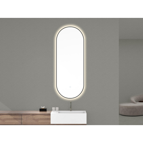Wiesbaden Nomi Spiegel - met lijst ovaal - met LED dimbaar en spiegelverwarming - 50x100cm - mat zwart SW892030