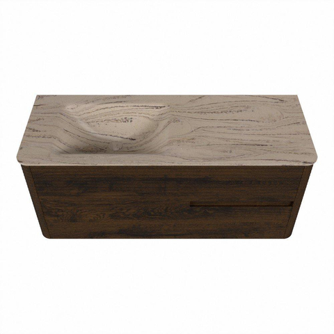 Mondiaz CIRO-DLUX Meuble de salle de bains - 120x45x50cm - Plan vasque solid surface Arena - 1 vasque à gauche - 1 trou de robinet - 2 tiroirs - Noyer SW1530461