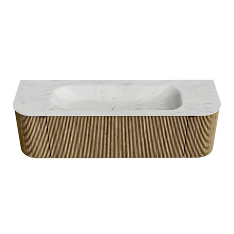 Mondiaz KURVE-DLUX Badkamermeubelset - 150x46x40cm - 1 lade - 2 deuren - wastafel solid surface - midden - zonder kraangat - Dusk SW1414935