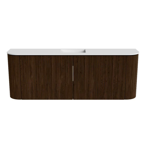 Mondiaz JOYA Meuble de salle de bains 113.2cm - arrondis gauche et droite couleur Walnut - Vasque FAYE position Milieu 1 trou de robinet couleur Talc. SW1421299
