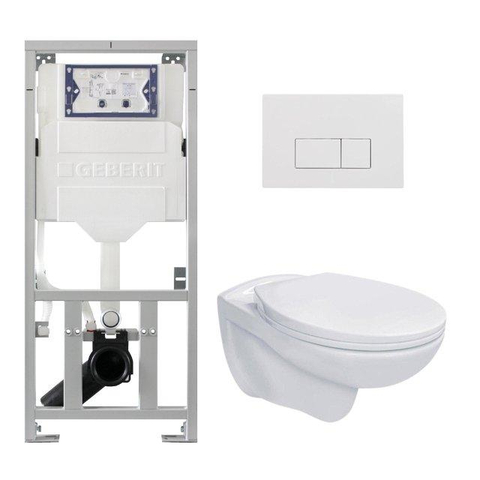 Adema Classico toiletset bestaande uit inbouwreservoir en toiletpot basic toiletzitting en bedieningsplaat rechte knoppen - glans wit SW794520