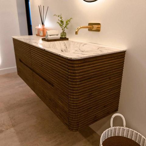 Mondiaz CIRO-DLUX Badkamermeubelset - 140x45x50cm - Solid surface wastafel Glace - 1 wasbak Rechts - zonder kraangaten - 4 lades - Dusk SW1532982