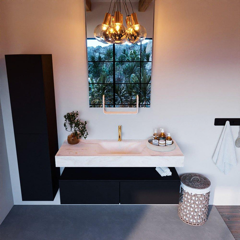 Mondiaz ALAN-DLUX Ensemble de meuble - 130cm - meuble Urban mat - 2 tiroirs - Lavabo Cloud Ostra suspendu - vasque Centre - 1 trou de robinet SW807392