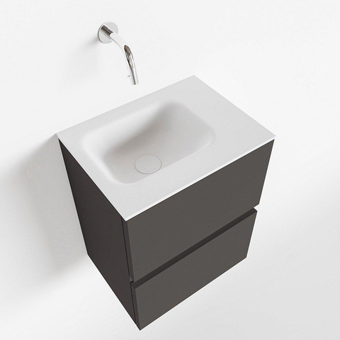 MONDIAZ ADA Toiletmeubel 40x30x50cm met 0 kraangaten 2 lades dark grey mat Wastafel Lex rechts Solid Surface Wit SW472543