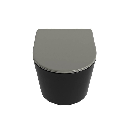 Mondiaz LAVIE hangtoilet – spoelrandloos – 36 x 53 cm – met softclose zitting – Urban (zwart), zitting Smoke (lichtbruin) SW1208736