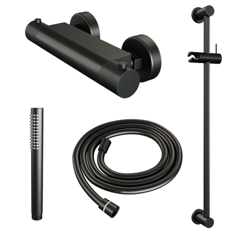 Robinet de douche Brauer Black Carving à poser - barre de douche - 1 fonction - 2 boutons carving - douchette à main 1 jet - noir mat SW1164557