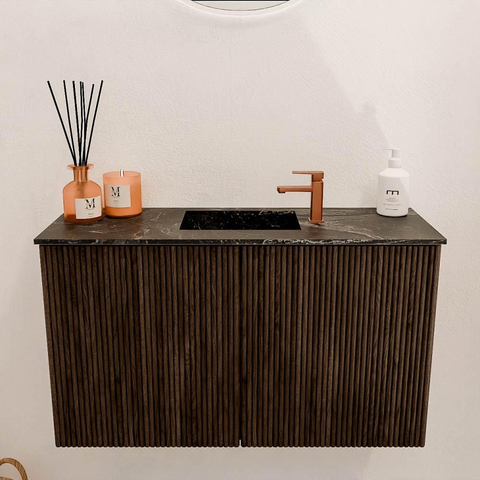 Mondiaz JOYA-DLUX Meuble de salle de bains - 70cm - couleur Walnut - Vasque FAYE position Milieu 1 trou de robinet couleur Lava SW1422441