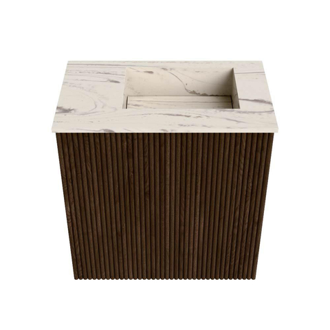 Mondiaz JOYA-DLUX 40cm toiletmeubel - kleur Walnut - Wastafel FAYE positie Rechts 1 kraangat kleur Nata. SW1424459