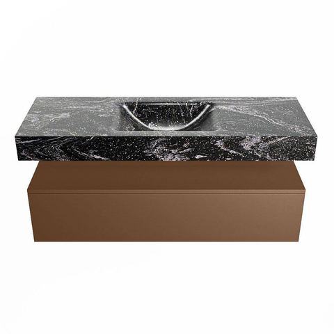 Mondiaz ALAN-DLUX Ensemble de meuble - 130cm - meuble Rust mat - 1 tiroir - Lavabo Cloud Lava suspendu - vasque Centre - 1 trou de robinet SW808523