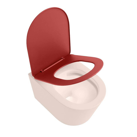 Mondiaz LAVIE hangtoilet – spoelrandloos – 36 x 53 cm – met softclose zitting – Rosee (roze), zitting Fire (rood) SW1208621