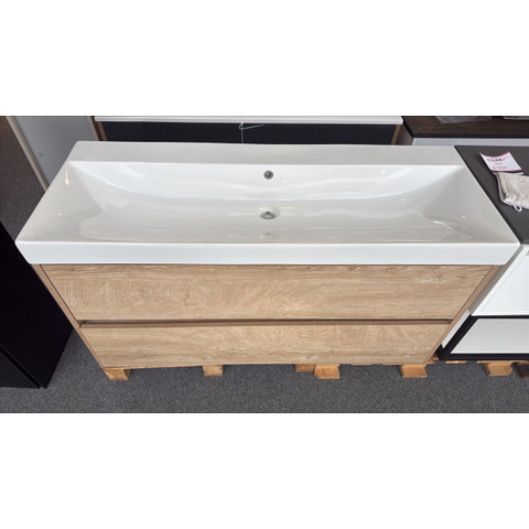 BRAUER Adore wastafelonderkast - 120x46x55cm - 2 softclose lades - greeploos - 1 sifon uitsparing - Forest Wheat - inclusief saniclass wave wastafel (licht beschadigd) OUTLET UDEN STORE42595