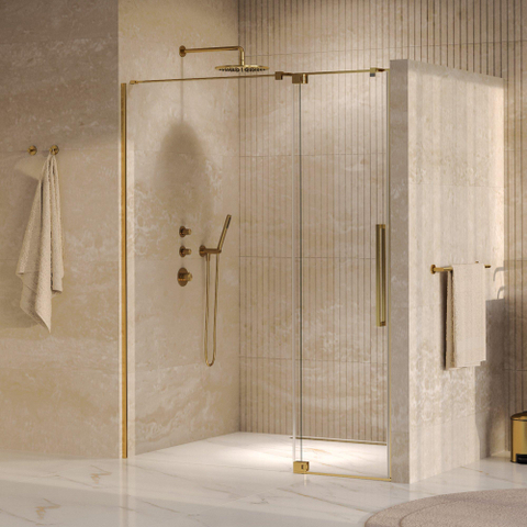 BRAUER Stellar Porte de niche - 2 pièces - 140x200cm - porte battante - revêtement verre - réversible - verre clair - Or brossé PVD SW1418071