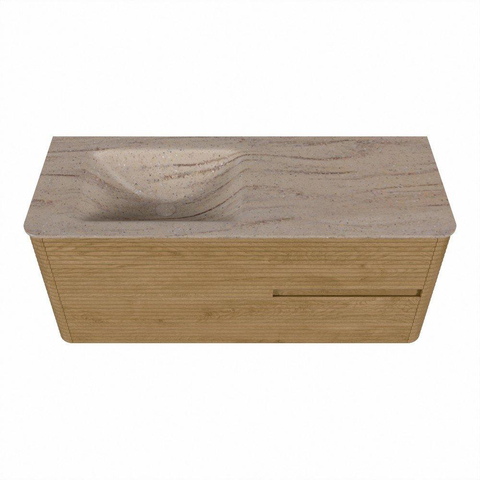 Mondiaz CIRO-DLUX Meuble de salle de bains - 120x45x50cm - Plan vasque solid surface Saba - 1 vasque à gauche - 1 trou de robinetterie - 2 tiroirs - Chêne SW1531296