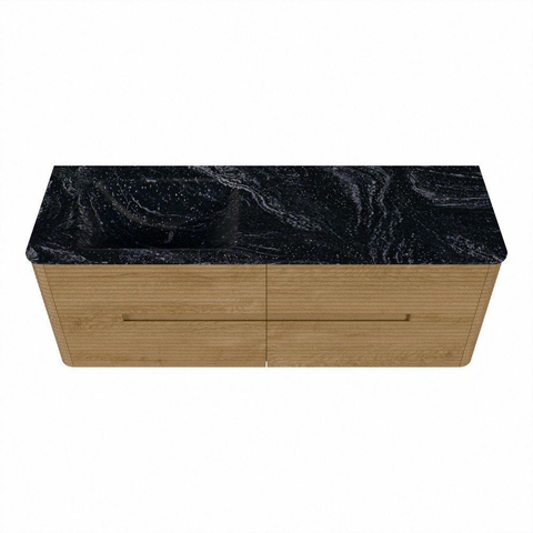 Mondiaz CIRO-DLUX Ensemble de meuble de salle de bains - 140x45x50cm - Vasque en solid surface Lava - 1 lavabo à gauche - 1 trou de robinet - 4 tiroirs - Chêne SW1531115
