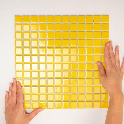 The Mosaic Factory Barcelona carrelage mosaïque - 30x30cm - carrelage mural - Carré - Porcelaine Flammé Jaune Brillant SW157191