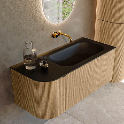 MONDIAZ KURVE meuble de salle de bains 105cm avec module 25 L couleur chêne avec 1 tiroir et 1 porte. Lavabo BIG SMALL à droite sans trou de robinet Urban. SW1138352