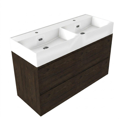 Saniclass Holz Pure Badkamermeubelset - 120x45x72cm - Legend keramische wastafel wit - 2 wasbakken - 2 kraangaten - 4 lades - mat eiken charcoal (hout) SW1478529