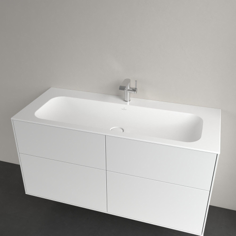 Villeroy & Boch finion meubelwastafel - met 1 kraangat - 120x50cm CeramicPlus - met verdekte overloop - geslepen - Stone White (mat wit) SW209581