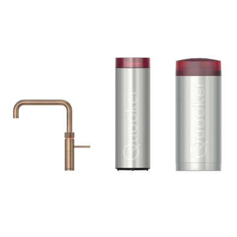 Quooker Fusion Square kokendwaterkraan - draaibare uitloop - Combi+ incl. Cube reservoir - Warm / kokend / bruisend / gefilterd water - Messing Patina (Goud) SW769525