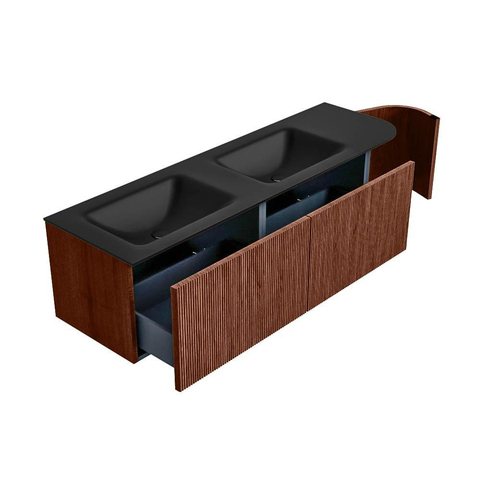 Mondiaz KURVE Badkamermeubelset - 155x46x40cm - 2 lade - 1 deur - wastafel solid surface - dubbel / links - zonder kraangat - Ruby SW1415380