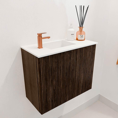 Mondiaz JOYA 50cm meuble de salle de bains - couleur Walnut - Vasque FAYE position Gauche 1 trou de robinet couleur Talc. SW1421228