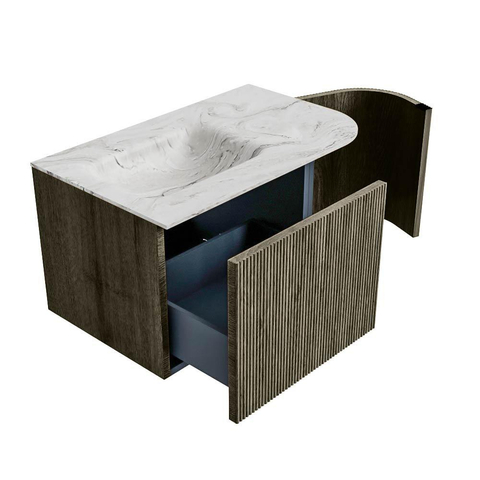 Mondiaz KURVE-DLUX Badkamermeubelset - 75x46x40cm - 1 lade - 1 deur - wastafel solid surface - links - zonder kraangat - Shadow SW1414506