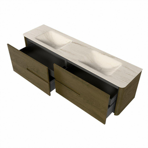 Mondiaz CIRO-DLUX Badkamermeubelset - 180x45x50cm - Solid surface wastafel Meli - 2 wasbak Dubbel - zonder kraangaten - 4 lades - Dusk SW1533191
