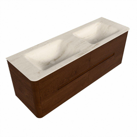 Mondiaz CIRO-DLUX Badkamermeubelset - 140x45x50cm - Solid surface wastafel Meli - 2 wasbak Dubbel - 2 kraangaten - 4 lades - Ruby SW1531757