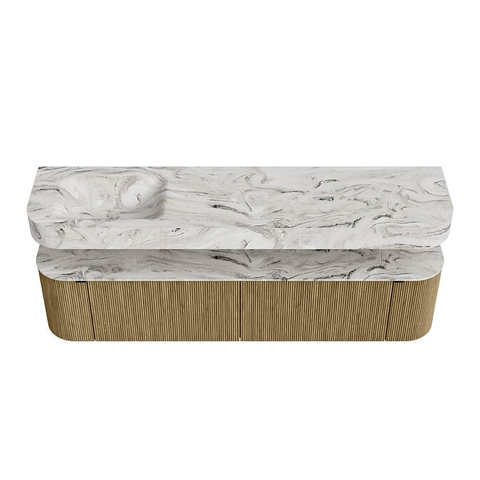MONDIAZ THOR-DLUX Meuble de salle de bains 190cm arrondi gauche + droite couleur Dusk avec 2 tiroirs et 2 portes. Vasque suspendue CLOUD Gauche sans trou de robinet couleur Glace. SW1466465