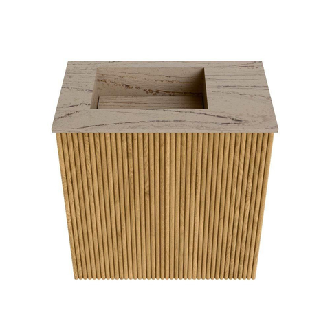 Mondiaz JOYA-DLUX 40cm toiletmeubel - kleur Oak - Wastafel FAYE positie Links 1 kraangat kleur Arena. SW1423831