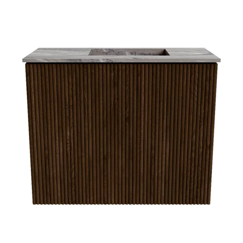 Mondiaz JOYA-DLUX 50cm toiletmeubel - kleur Walnut - Wastafel FAYE positie Rechts 1 kraangat kleur Sombra. SW1424732