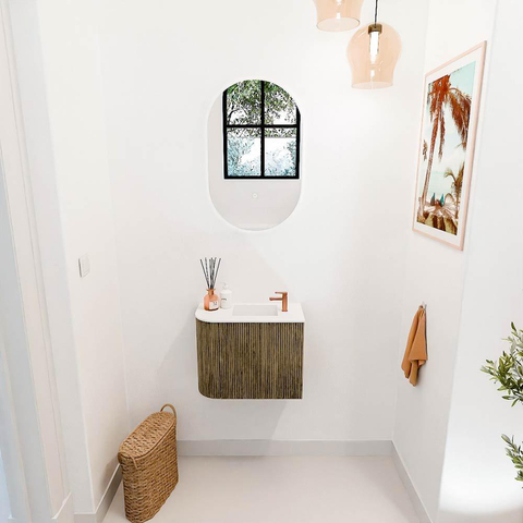 Mondiaz JOYA 51.6cm toiletmeubel - ronding links kleur Dusk - Wastafel FAYE positie Rechts 1 kraangat kleur Talc. SW1421607