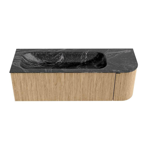 MONDIAZ KURVE-DLUX meuble de salle de bains 135cm avec module 25 R couleur Oak avec 1 tiroir et 1 porte. Lavabo BIG MEDIUM gauche sans trou de robinet couleur Lava. SW1137161