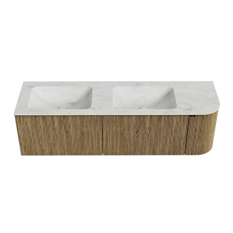 Mondiaz KURVE-DLUX Ensemble de meuble de salle de bains - 155x46x40cm - 2 tiroirs - 1 porte - vasque solid surface - double / gauche - 2 trous de robinet - Dusk SW1414952