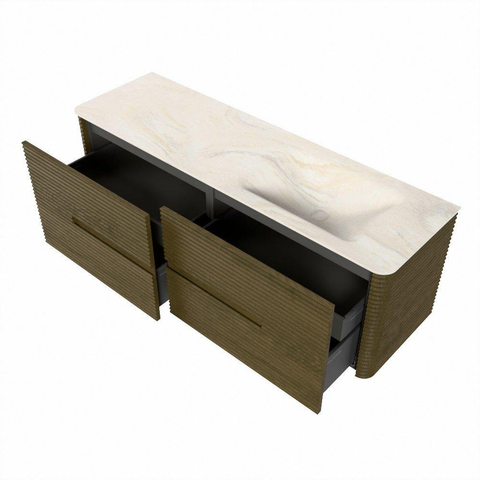 Mondiaz CIRO-DLUX Meuble de salle de bains - 150x45x50cm - plan vasque solid surface Ostra - 1 lavabo à droite - sans trous de robinetterie - 4 tiroirs - Dusk SW1533452