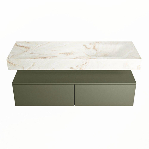 Mondiaz ALAN-DLUX Ensemble de meuble - 130cm - meuble Army mat - 2 tiroirs - Lavabo Cloud Frappe suspendu - vasque Droite - 0 trous de robinet SW805886
