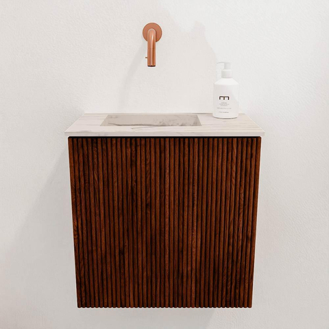 Mondiaz JOYA-DLUX 40cm toiletmeubel - kleur Ruby - Wastafel FAYE positie Links Zonder kraangat kleur Nata. SW1425411